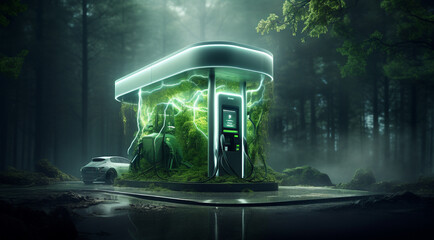 vehicle battery charging station at night generativa IA