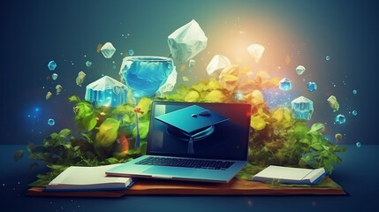 online degree, e-learning education concept, learning online with university diploma, internet education