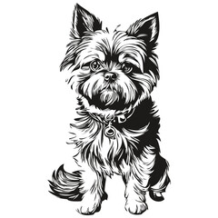 Affenpinscher dog line illustration, black and white ink sketch face portrait in vector realistic breed pet