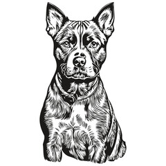 American Staffordshire Terrier dog outline pencil drawing artwork, black character on white background realistic breed pet