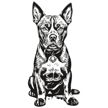 American Staffordshire Terrier dog breed line drawing, clip art animal hand drawing vector black and white sketch drawing