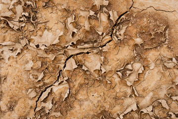 Brown rusty grunge background. Abstract texture of dry clay ground with cracks on earth soil