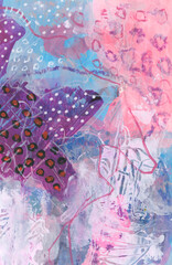 Art oil and acrylic smear blot dot canvas painting with pencil, pastel line elements. Abstract color stain brushstroke texture background.