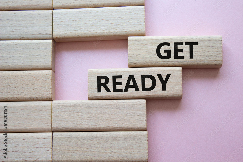 Canvas Prints get ready symbol. wooden blocks with words get ready. beautiful pink background. business and get re