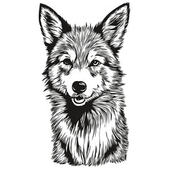 Fototapeta premium Icelandic Sheepdog dog pet silhouette, animal line illustration hand drawn black and white vector