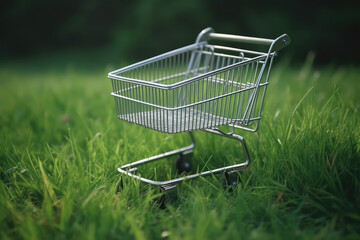 shopping cart on grass