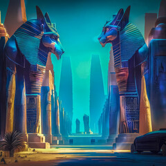 Fantasy ancient civilization of Egypt in neon colors