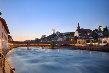 Beautiful sunset in the Swiss city of Lucerne.