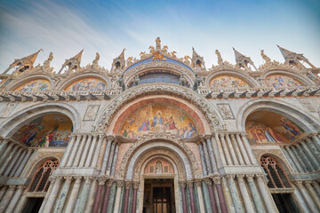 Close-up view of St. Mark's Basilica in Venice.