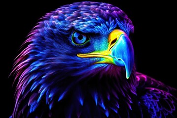 Obraz premium Colorful eagle paints on a black background. Created with generative AI.