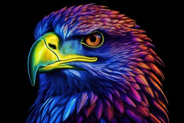 Colorful eagle paints on a black background. Created with generative AI.