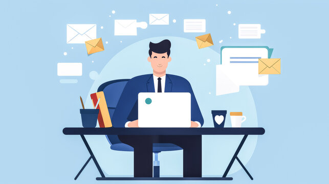 He sends emails to promote a business, using sophisticated marketing software.