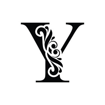 capital  letter Y. Black flower alphabet. Beautiful capital letters with shadow
