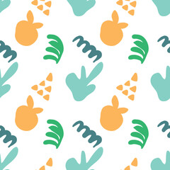 Seamless abstraction, colorful shapes and doodle objects. Abstract contemporary modern trendy vector illustration. All elements are isolated