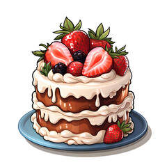 Birthday cake, Strawberry cake, Cake with fruits, A two-layer cake,two-layer cake with fruits