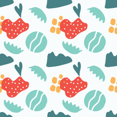 Seamless abstraction, colorful shapes and doodle objects. Abstract contemporary modern trendy vector illustration. All elements are isolated