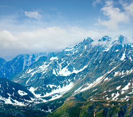 Fototapeta na wymiar Summer (June) Alps mountain (view from Grossglockner High Alpine Road)