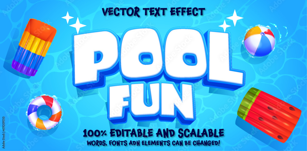 Fototapete editable text style effect - retro summer pool text in grunge style theme