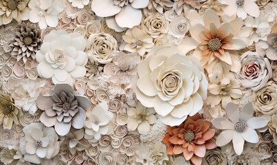  a wall of paper flowers is shown in this image, it looks like it is made of paper flowers.  generative ai