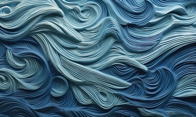  an abstract painting of wavy blue waves on a blue background.  generative ai