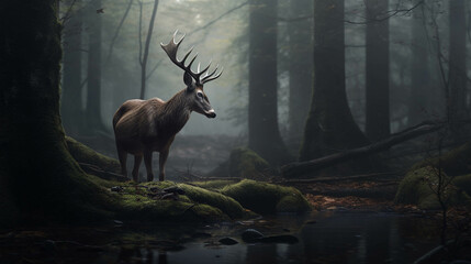 Deer in the forest. Generative AI
