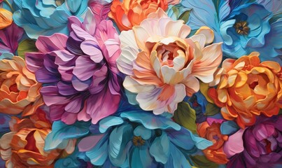 a painting of a bunch of flowers painted in different colors.  generative ai