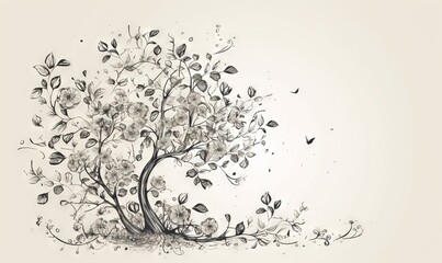  a drawing of a tree with lots of leaves on it.  generative ai