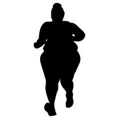 Vector illustration. Silhouette of a full woman runner. Engagement in sports. Slimming. Feminism.