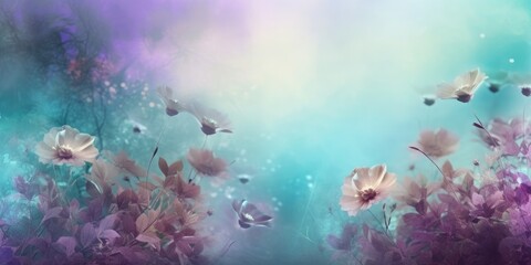 Naklejka na ściany i meble beautiful abstract turquoise purple beige misty morning photo floral design background banner. beautiful Generative AI AIG32