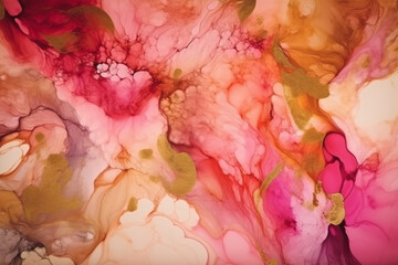 Abstract pink and gold alcohol ink art background. 