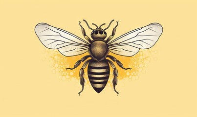 Obraz premium a drawing of a bee on a yellow background with bubbles. generative ai