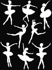 ballet dancer eight silhouettes on black