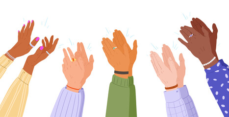 Applause hands. Human hands applauding, people group clap their hands, ovation or greeting gesture flat vector illustration concept. Applauding people