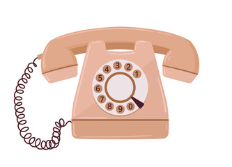 Old vintage phone. Cartoon classic rotary telephone, old school telephone flat vector illustration. Wired retro phone