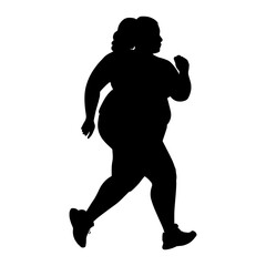 Vector illustration. Silhouette of a full woman runner. Engagement in sports. Slimming. Feminism.