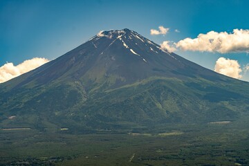 Mount Fuji in Japan with very little snow