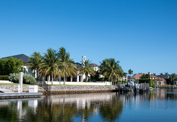 Fototapeta na wymiar luxury spectacular houses along the coast in a lucrative miliionars residence in florida 