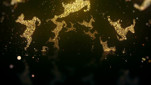 Golden christmas background with golden reindeer lights particle tunnel