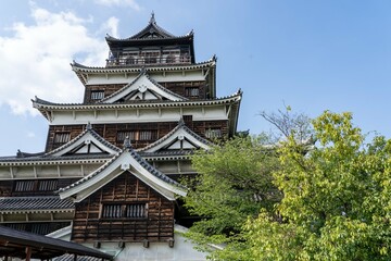 Beautiful castle in Hiroshima Japan featuring traditional Japanese architecture