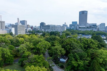 Beautiful city skyline from a park in Hiroshima Japan
