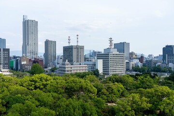 Fototapeta na wymiar Incredible city skyline from a park in Hiroshima Japan