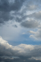 Blue sky with a moving cyclone of dark clouds