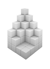 pyramid of white cube blocks on white background. 3d Mockup. 3d render illustration.