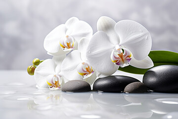 Fototapeta na wymiar white orchid on stones