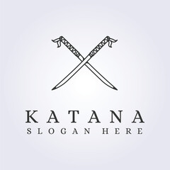 cross katana sword samurai logo line vector illustration symbol template icon design