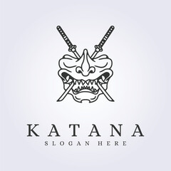 katana sword and samurai mask logo vector illustration design symbol icon template