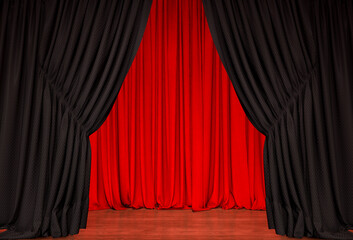black and Red Curtain, Cinema Curtain, Theater Stage - a visual design work.