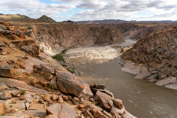 Fototapeta na wymiar Augrabies Falls National Park in South Africa with the Orange River running through it.