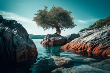 Tree on the coast. Generative AI