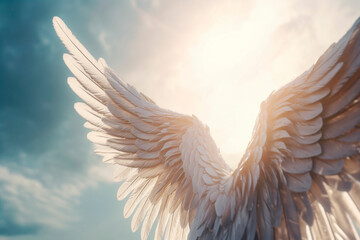 Fototapeta na wymiar Angel wings against the sky. Generative AI